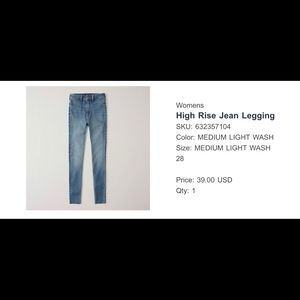 A&F Jean leggings size 28